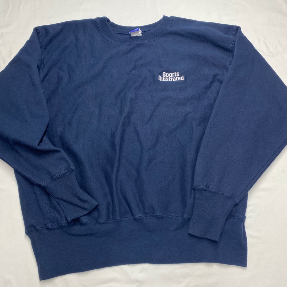 Vintage 90's Champion Reverse Weave Sports Illustrated Sweatshirt Navy Blue XL
